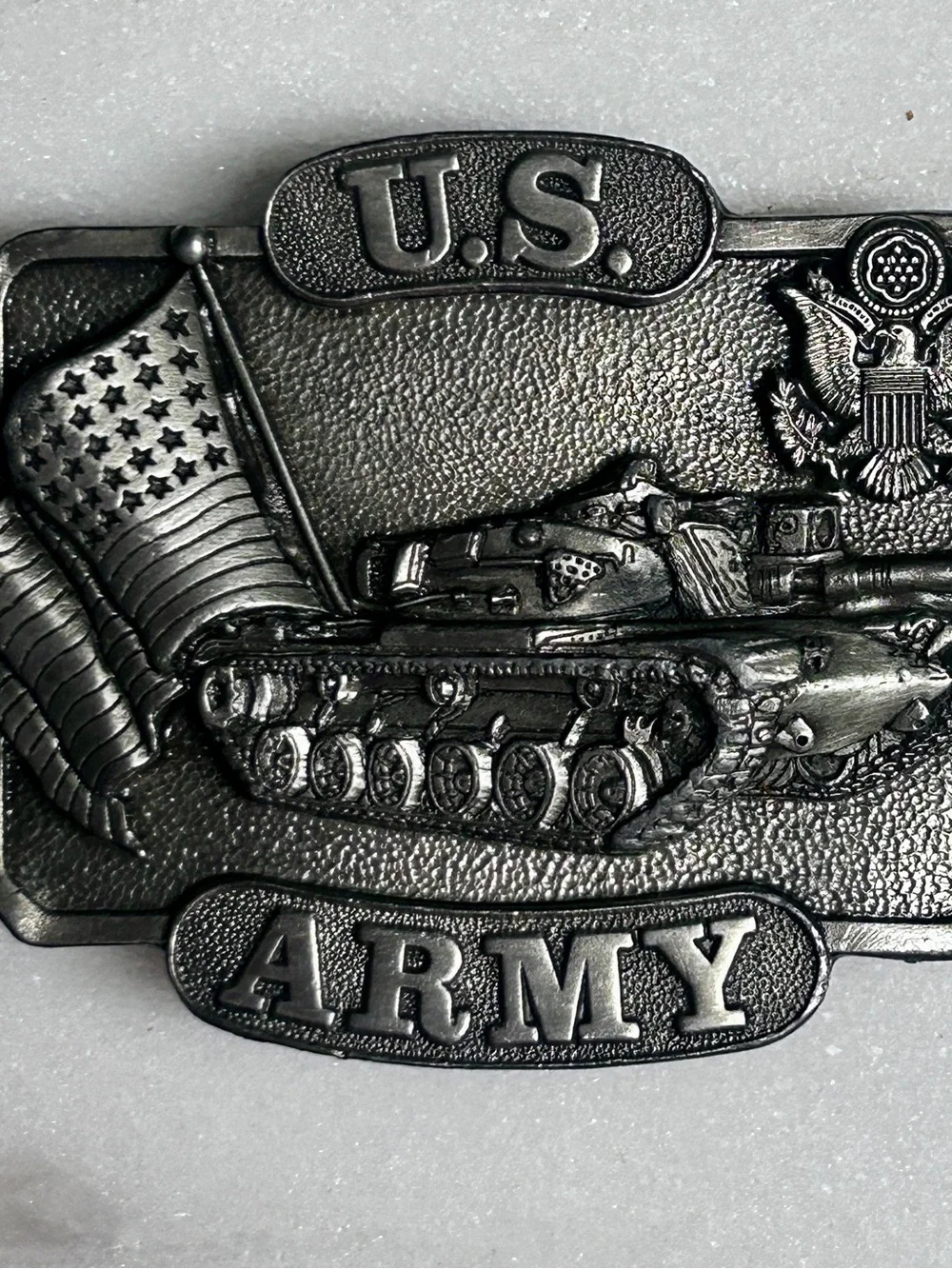 Bergamot Brass Works ~ 1982 ~ US Army Tank Flag & Seal Belt Buckle W/ Army Tank